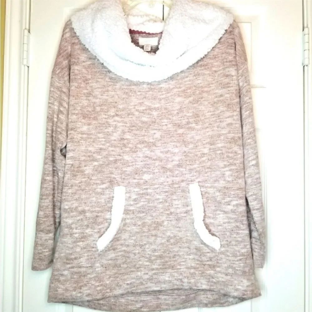 Cupio Cowl Sherpa Neck Heathered Pullover Sweater